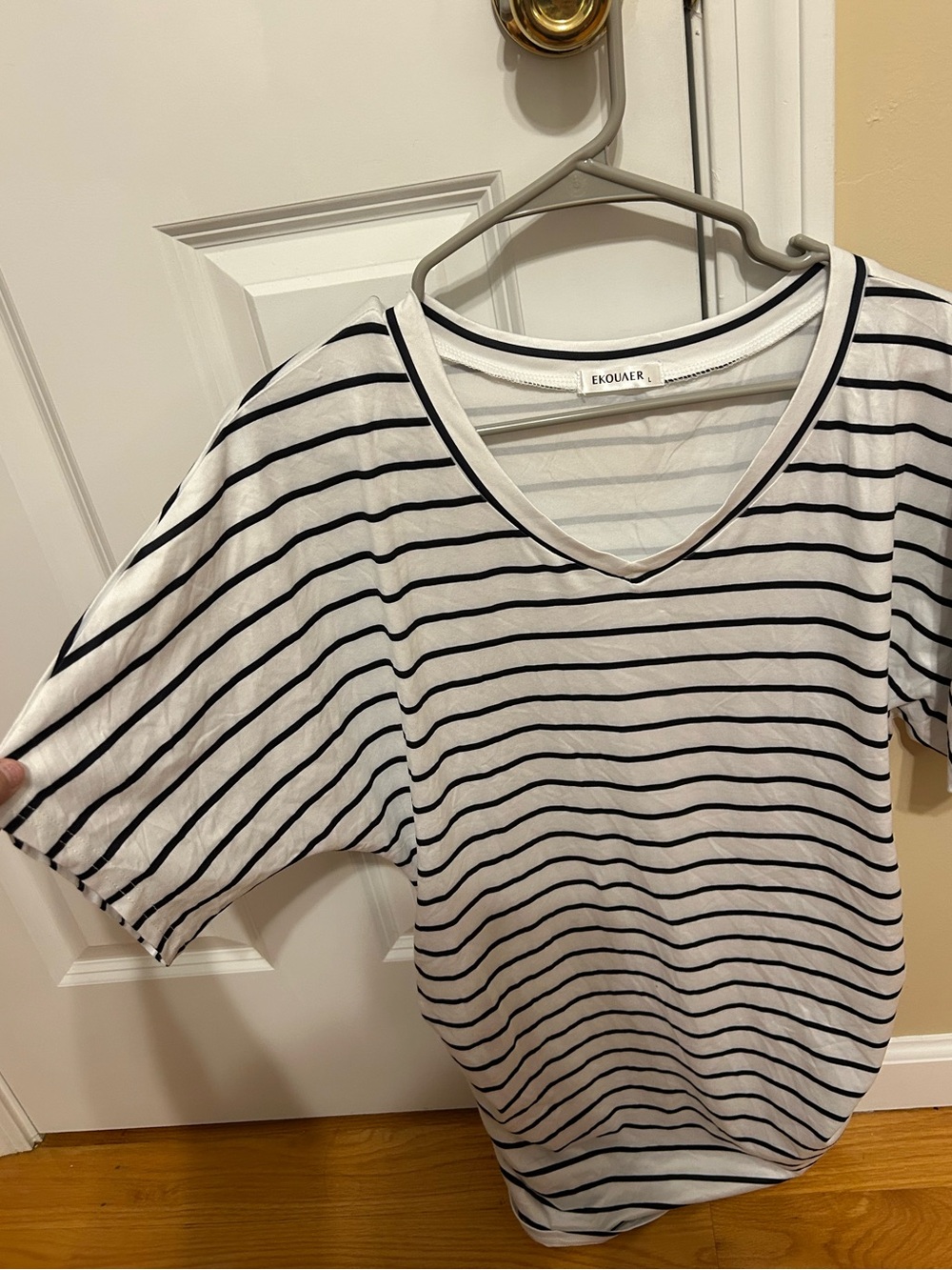 White & Black Striped Maternity Top